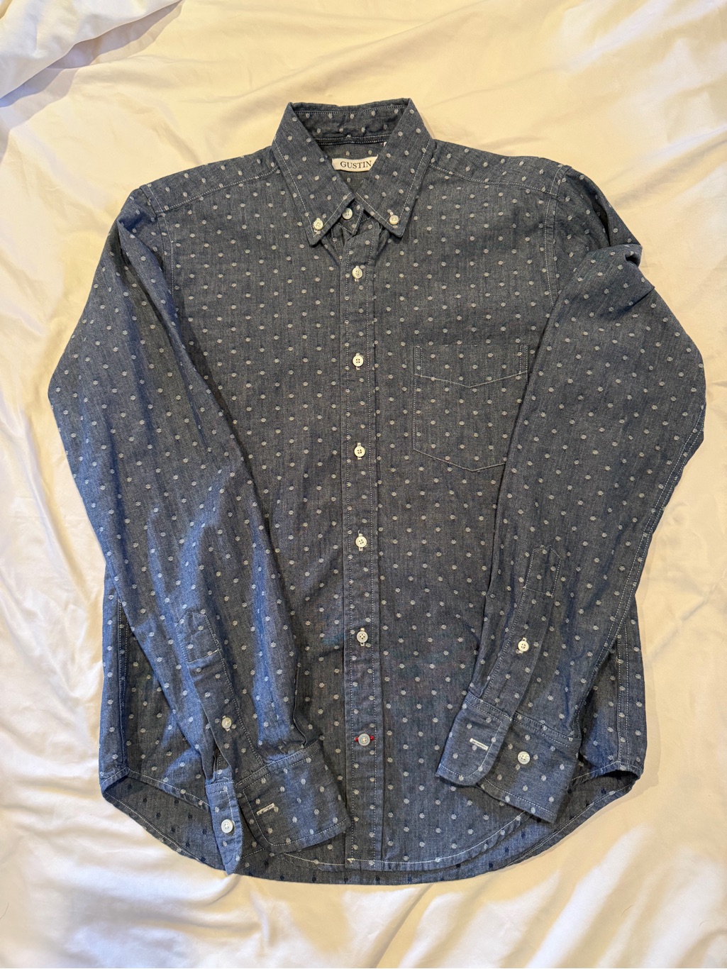 Gustin Navy Blue Dot-Print Button-Down Shirt